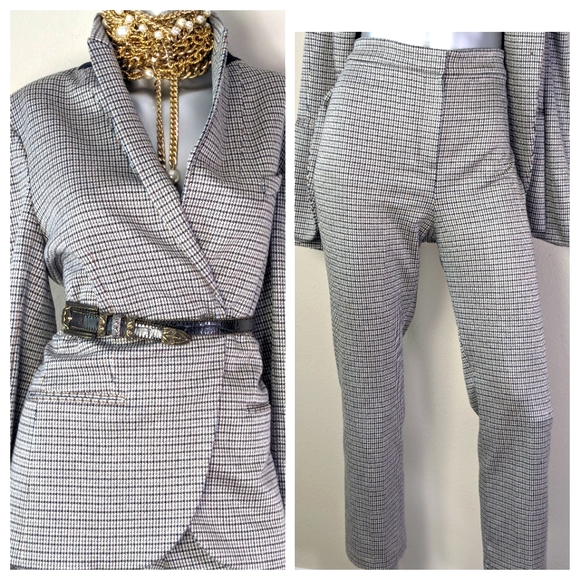 Theory Houndstooth Eco Knit Multicolor Two-Piece Feminine Earthtone PowerSuit - Picture 3 of 16